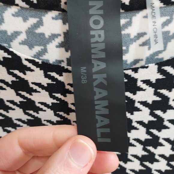 NORMA KAMALI Black White Check Long Sleeve Crew Fishtail Dress - Picture 3 of 8